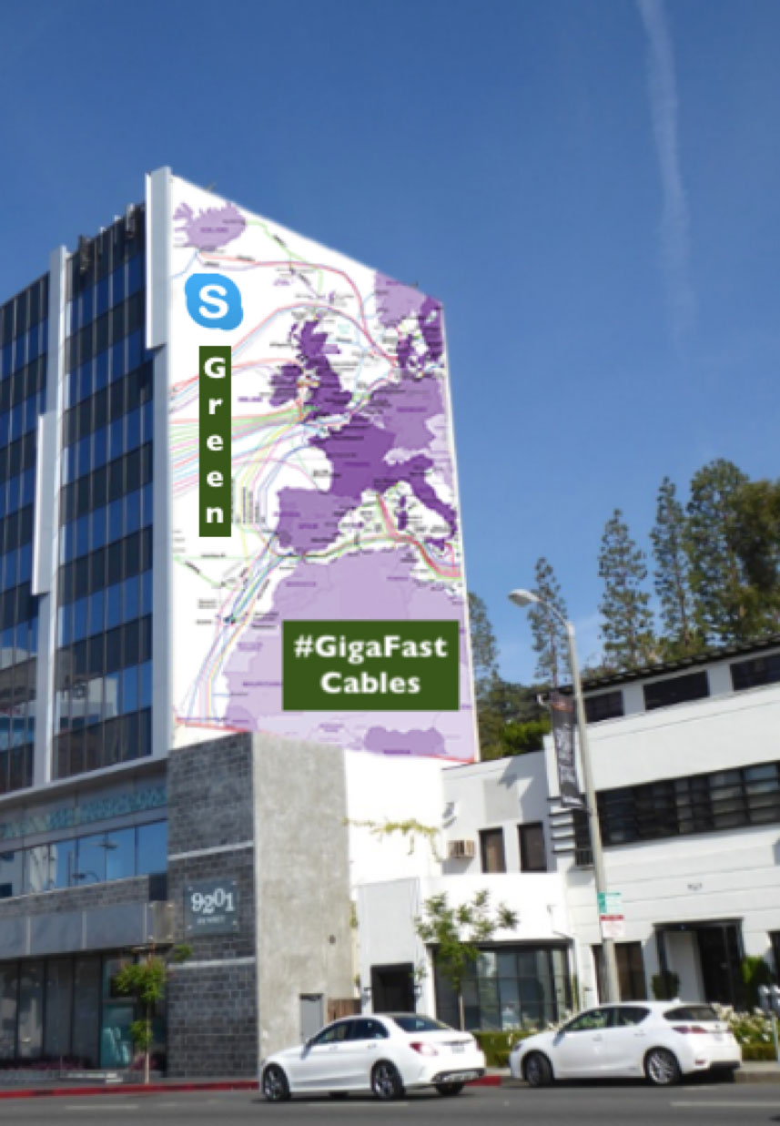 Billboard for Skype showing European submarine internet cables