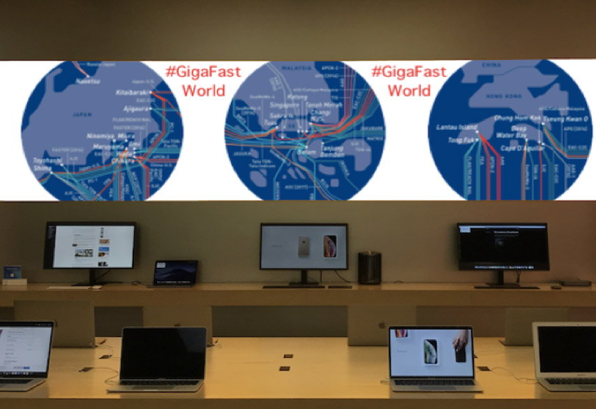 Apple store with iMap Ventures mural showing Asian telecommunications traffic